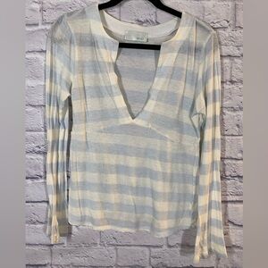 WOO. Y2K Wool Blend Striped Henley-Style Knit Top V-Neck Plunge Size Small (2)